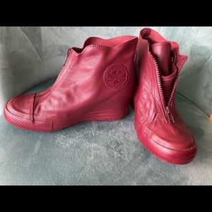 Burgundy Red Real Leather Wedged Converse